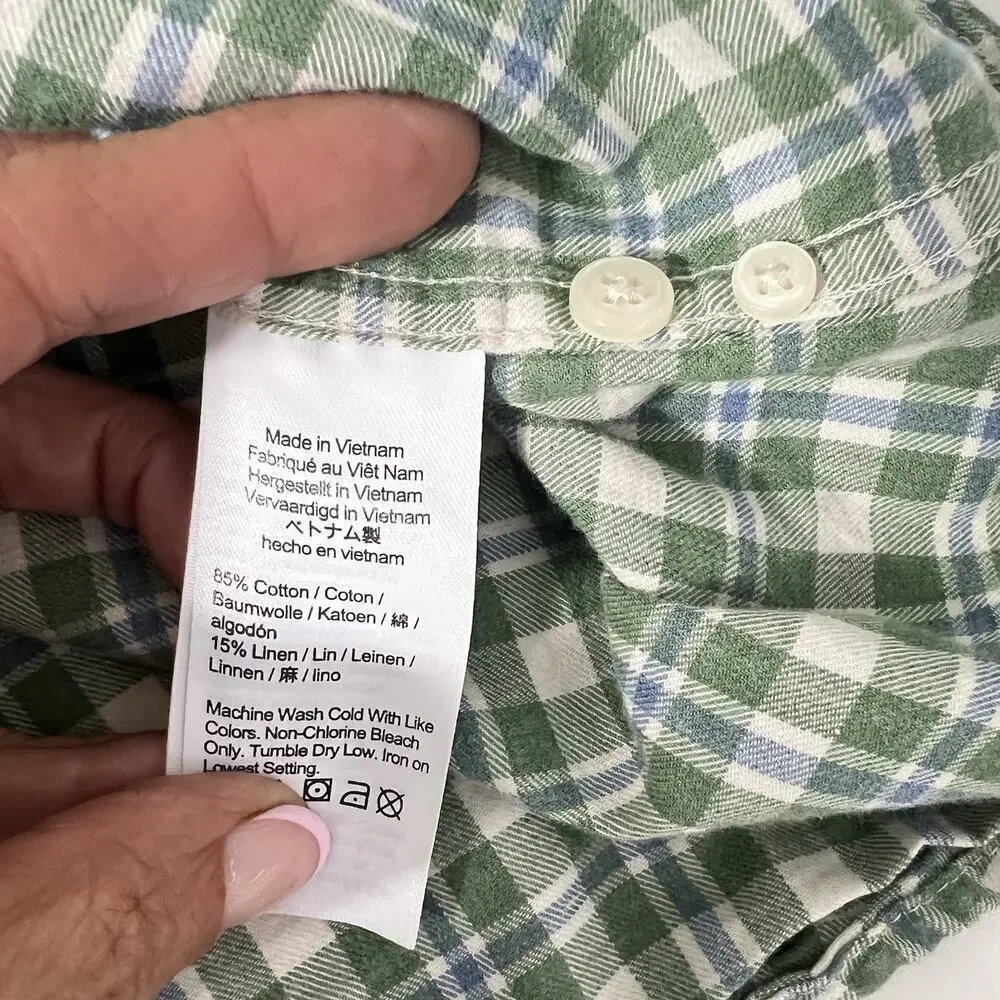 J.CREW Button Down Shirt Mens M Green Cotton Linen Twill Preppy Slim